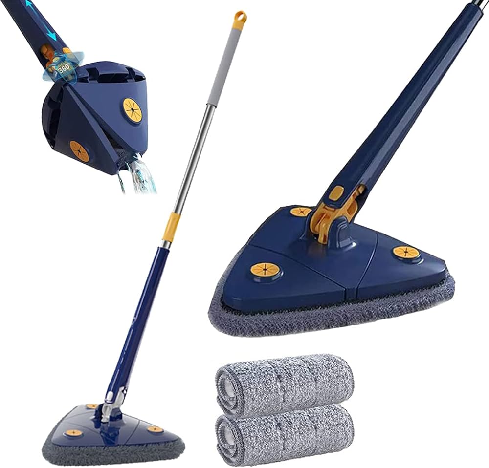 360° Rotatable Adjustable Triangle Plastic Microfiber Reusable Wet Dry Twisting Self Cleaning Mop