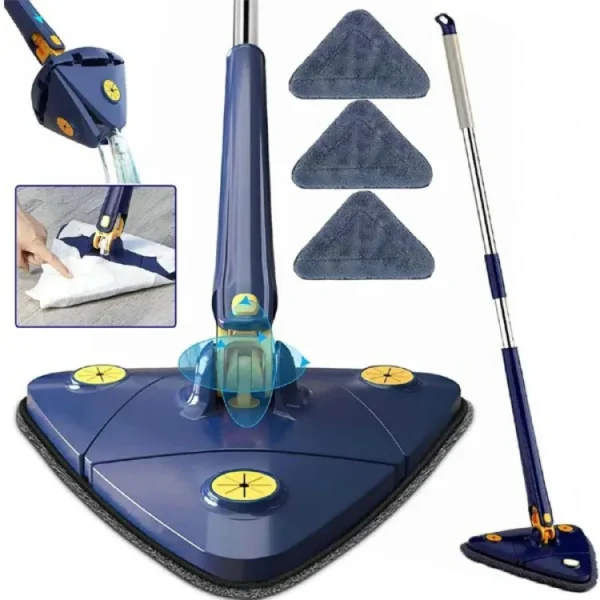 360° Rotatable Adjustable Triangle Plastic Microfiber Reusable Wet Dry Twisting Self Cleaning Mop