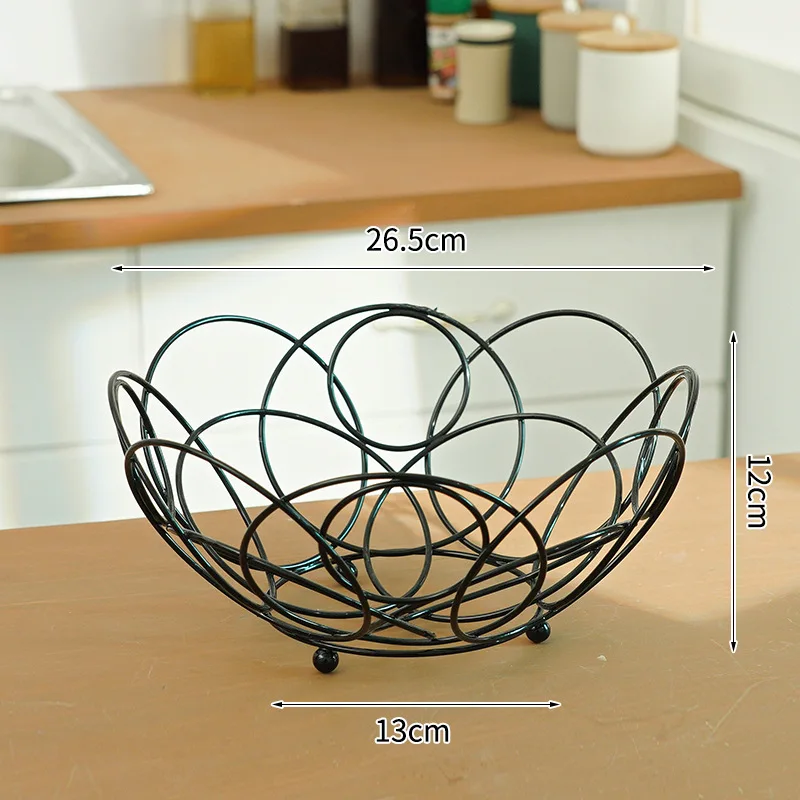Geometric Metal Wire Fruit Basket With Black Powder Coating