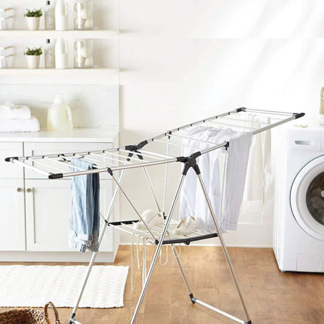 Foldable Drying Rack with Standing Hanging Rack, Flexy Folding Drying Rack