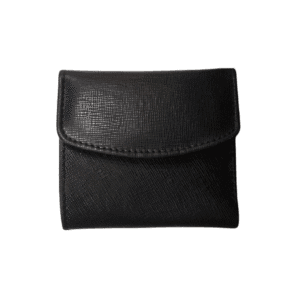 Black Trifold Leather Wallet with Magnetic Snap Closure