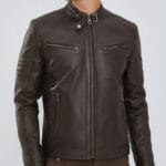 Brown-Zipper-Leather-Biker-Jacket