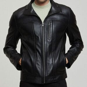 Men's-Black-Zippered-Accents-Leather-Biker-Jacket2