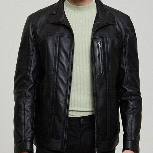 Men's-Black-Zippered-Accents-Leather-Biker-Jacket2