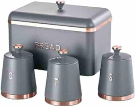Bread Box set with Canister set (Glossy Grey)