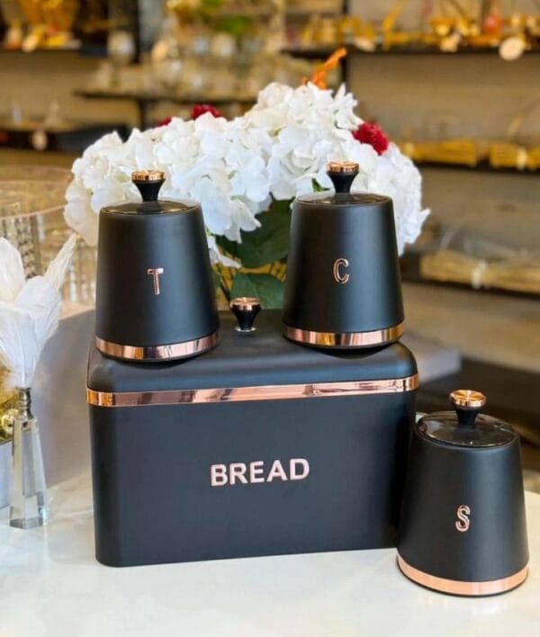 Bread Box set with Canister set (Glossy Grey)