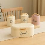Bread Box With Sugar Coffee Tea Canisters Metal Pantry Countertop 4Pcs Set