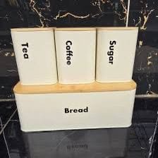 Bread Box for Kitchen Countertop with 3 Coffee Tea Sugar Canisters