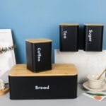 Bread Box for Kitchen Countertop with 3 Coffee Tea Sugar Canisters